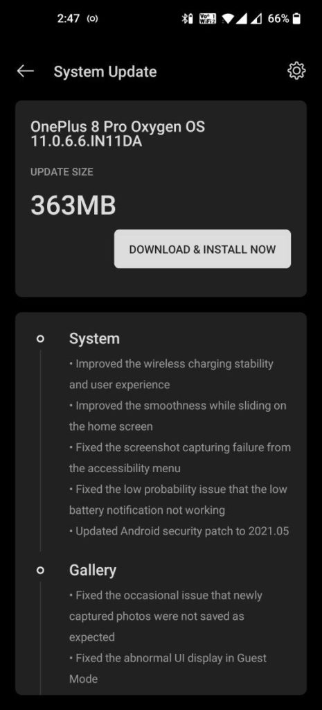 OnePlus 8 Pro OxygenOS 11.0.6.6 OTA update 1