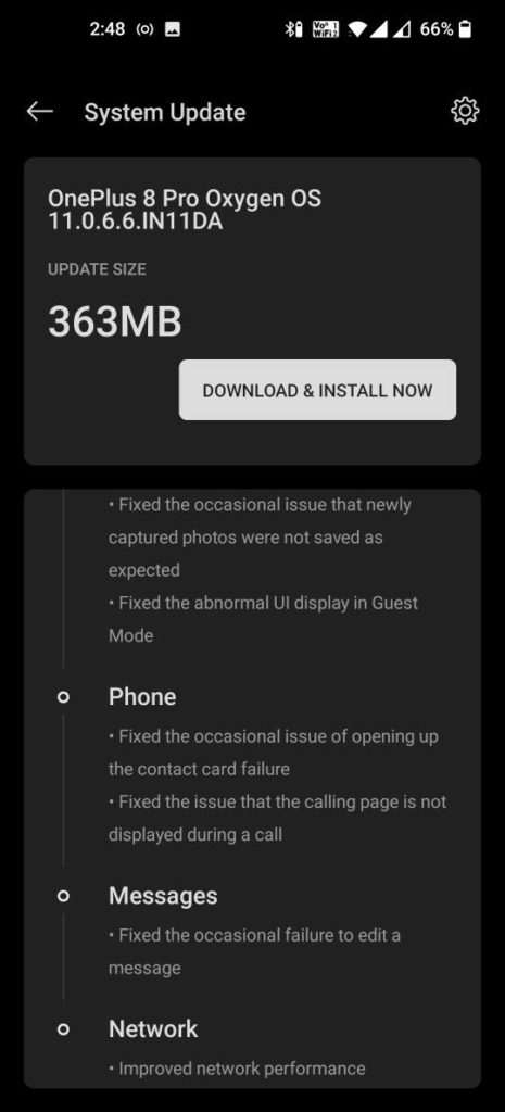 OnePlus 8 Pro OxygenOS 11.0.6.6 OTA update 2