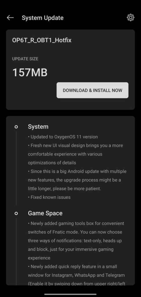 OnePlus 6T Android 11 OpenBeta 1 Hotfix Update