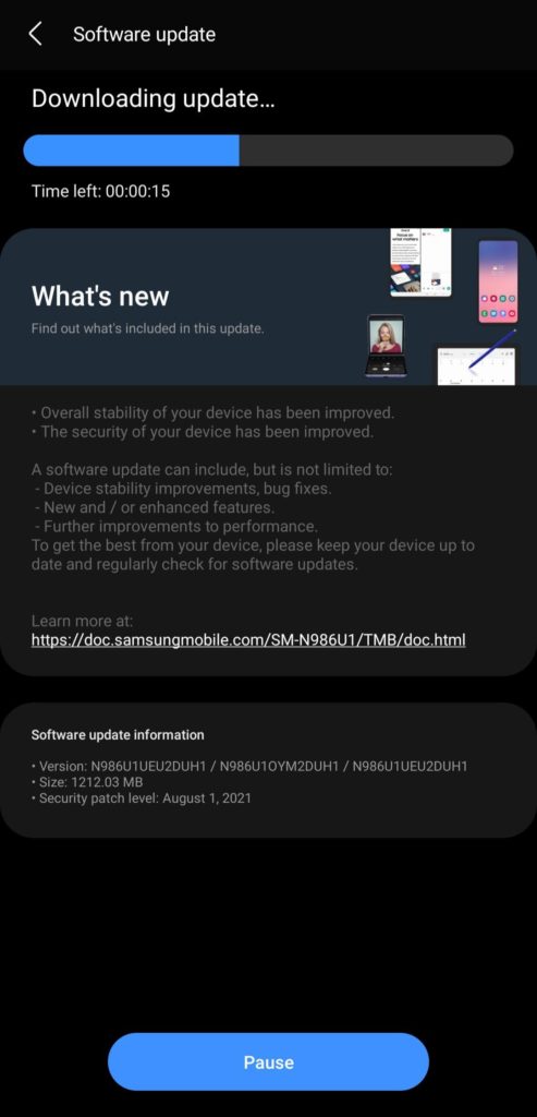 Samsung August 2021 security update for T-Mobile Galaxy Note 20 series with One UI 3.1.1 features