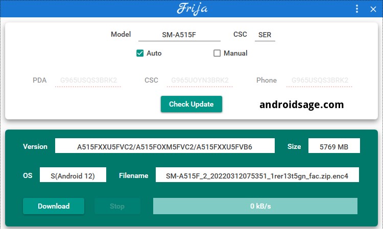 Download Samsung Galaxy A51 One UI 4.1 firmware update via Frija downloader