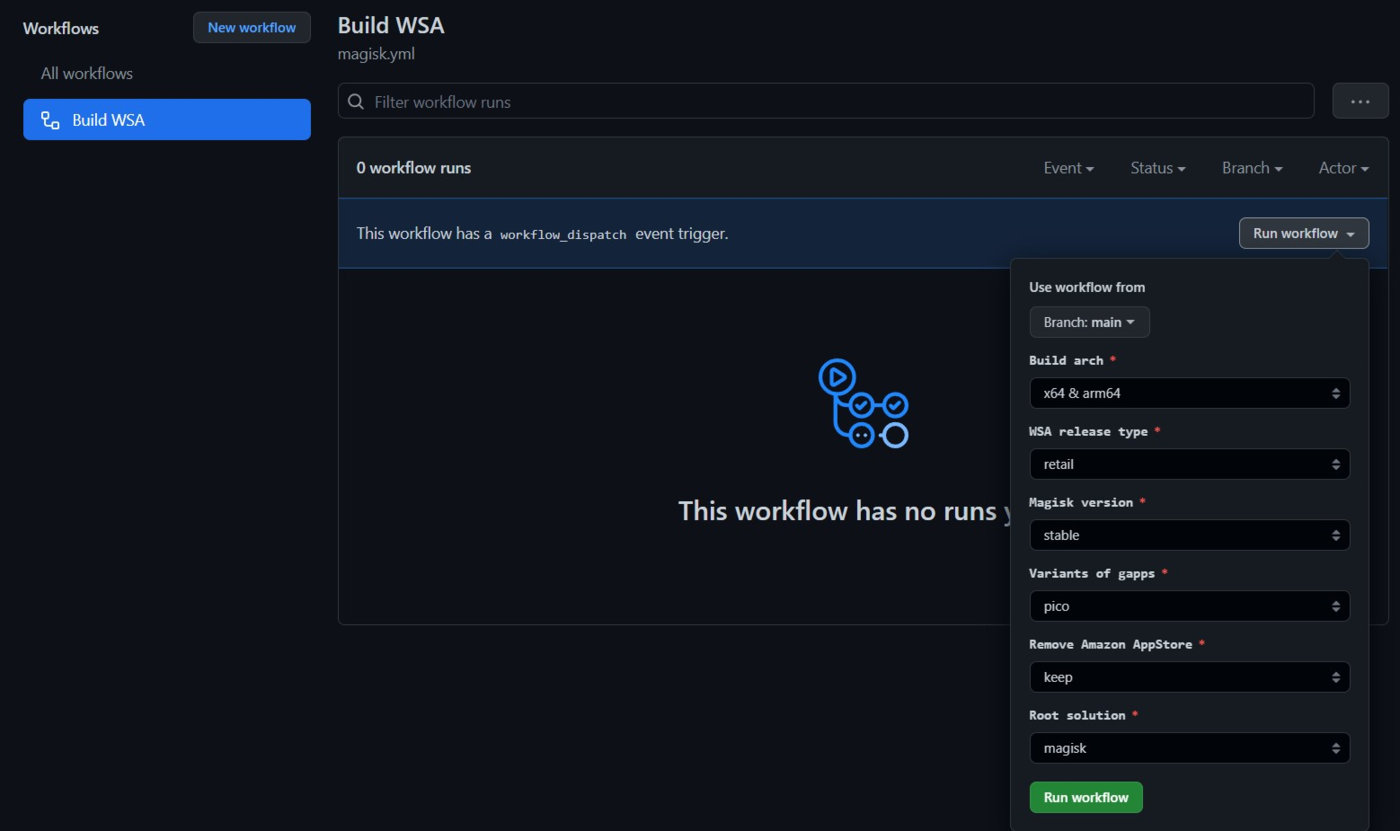 Building Windows Subsystem for Android using Magisk on WSA Github project (2)