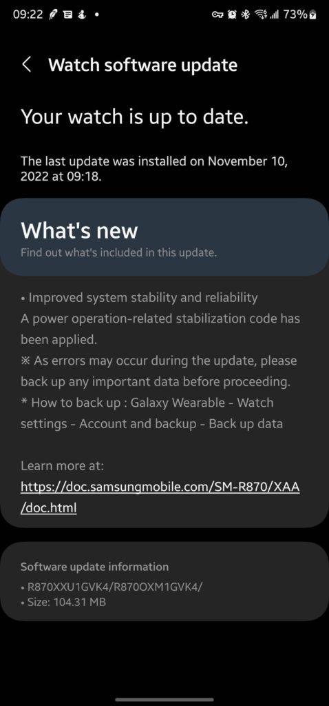 Samsung Galaxy Watch 4 VK4 Firmware Update from November 2022