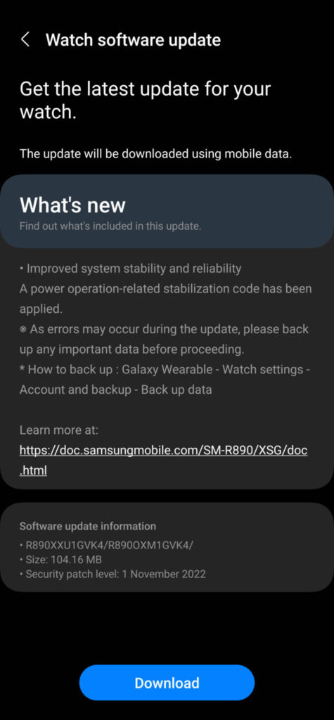 Samsung Galaxy Watch 4 software update addressing the brick issue in Europe