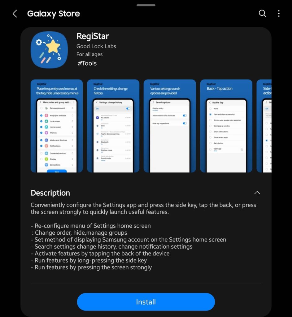 Samsung Good Lock RegiStar Features