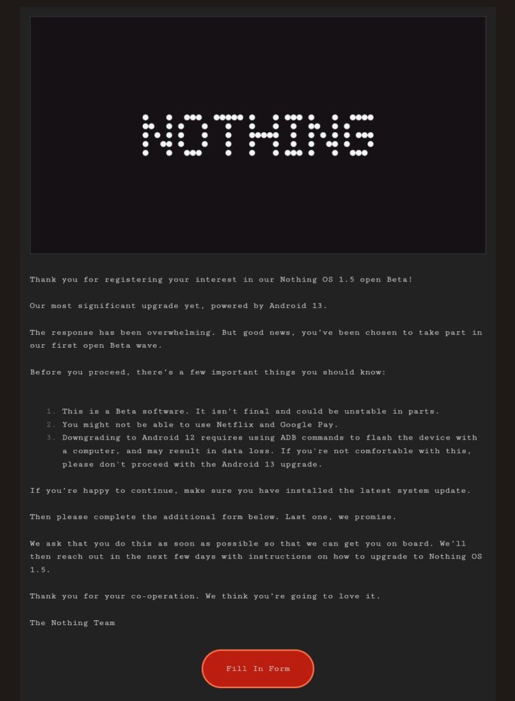 Nothing Phone Android 13 Open Beta email