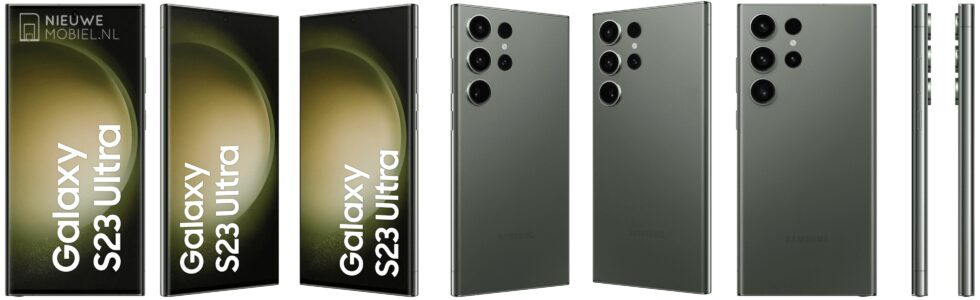 Samsung Galaxy S23 Ultra from all angles in Botanic Green
