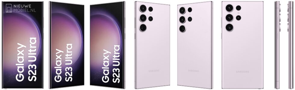 Samsung Galaxy S23 Ultra from all angles in Misty Lilac