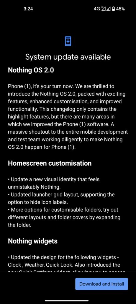 Nothing OS 2 for Phone 1 OTA download