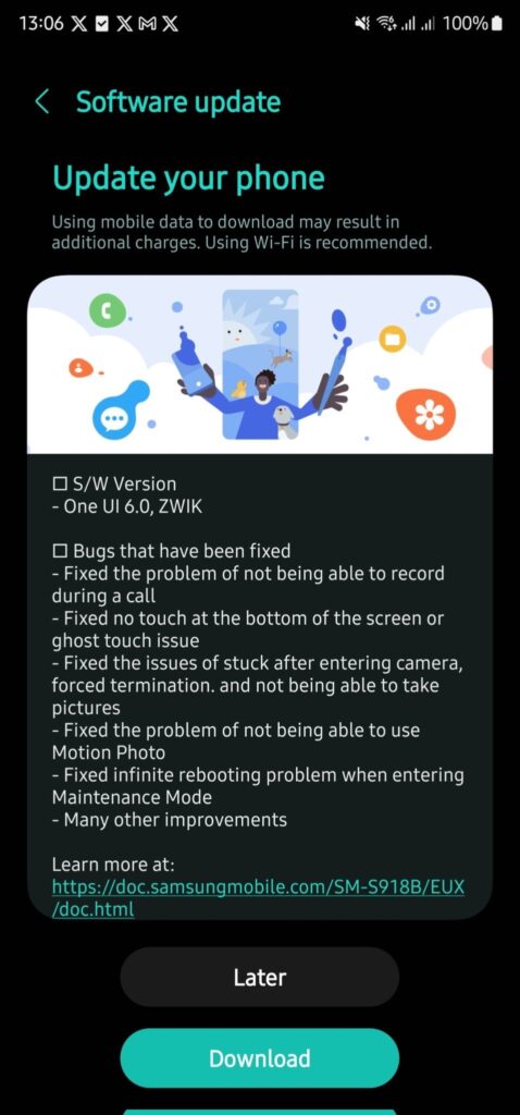 Galaxy S23 One UI 6 beta 5 update build ZWIK