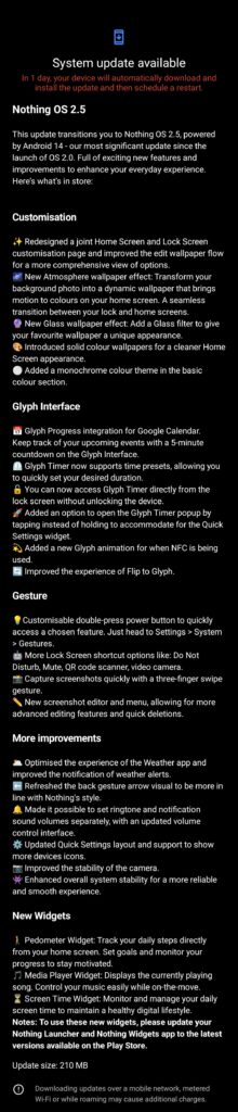 Nothing OS 2.5 Android 14 Changelog