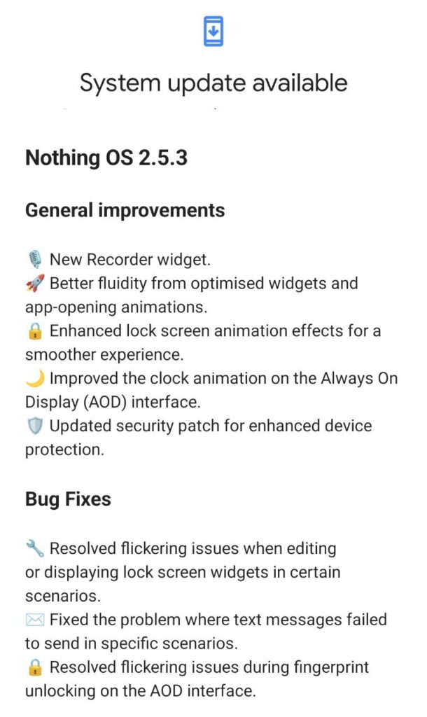 Nothing OS 2.5.3 update for Phone 1