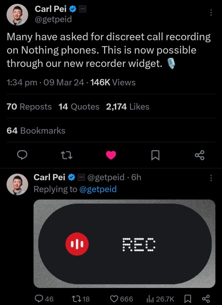 New Recorder widget with discreet call recording