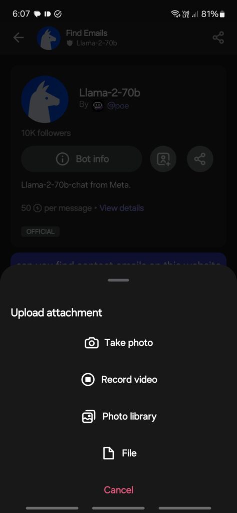 Poe add attachments