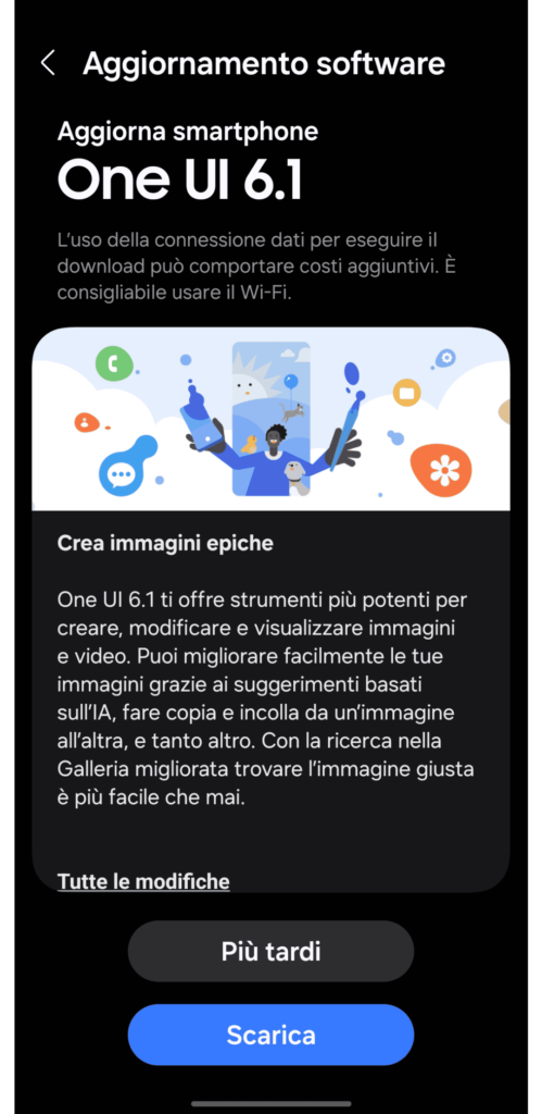 OneUI6.1 update on Galaxy A54 GB (Italy)