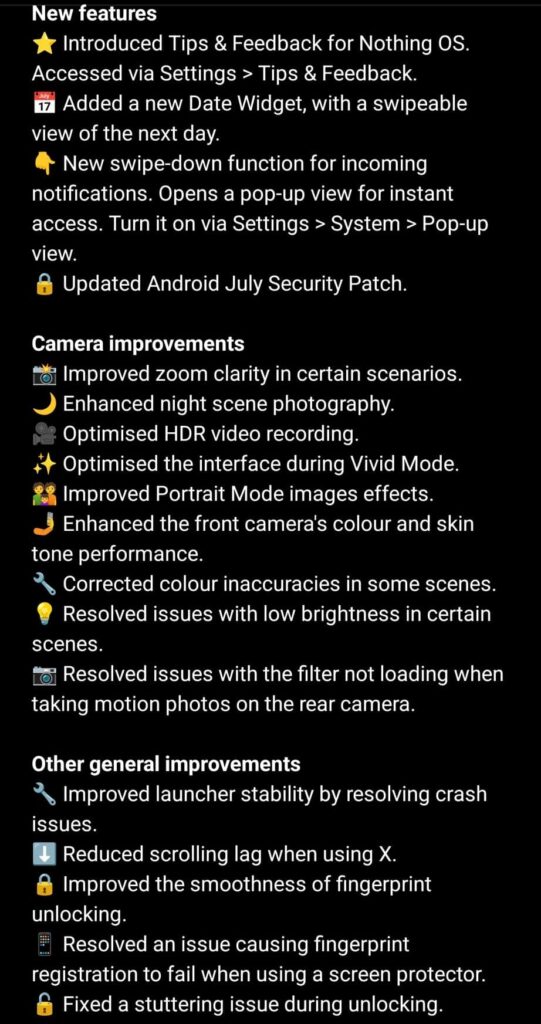 CMF Nothing OS 2.6 full changelog First Software Update 
