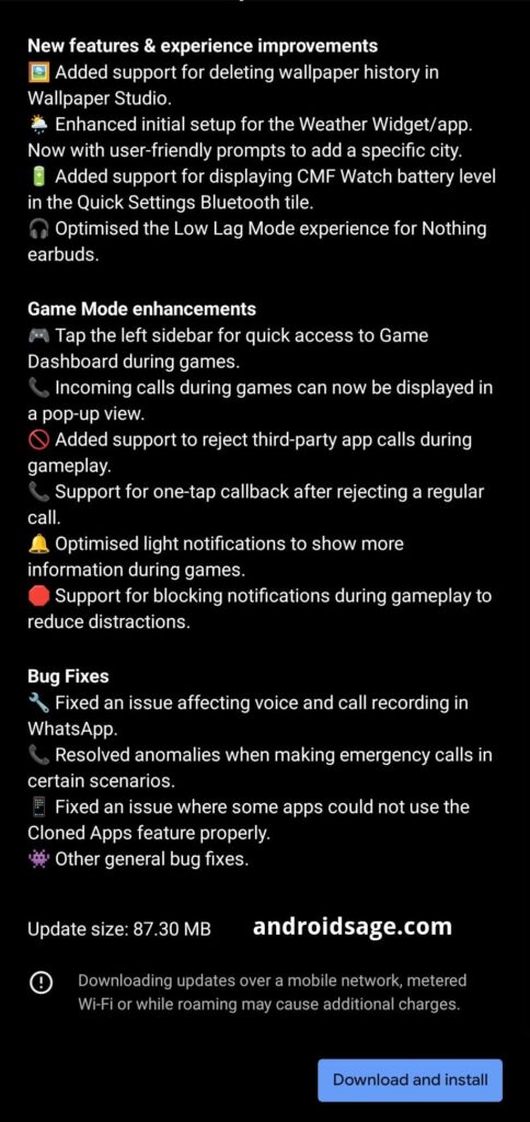Nothing OS 2.6 Update changelog for Phone 2 by androidsage.com