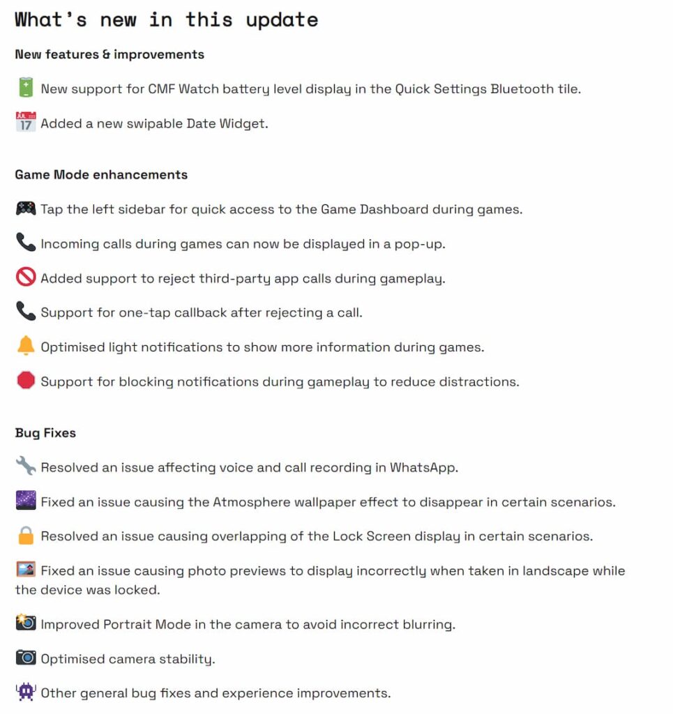 Nothing OS 2.6 update for Phone 2a full changelog