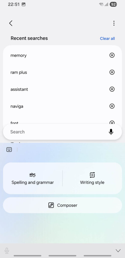 Galaxy S8 Runs One UI 7 Flawlessly with Full Galaxy AI — No More Excuses, Samsung 7 Screenshot Samsung Keyboard Settings Suggestions AI feature
